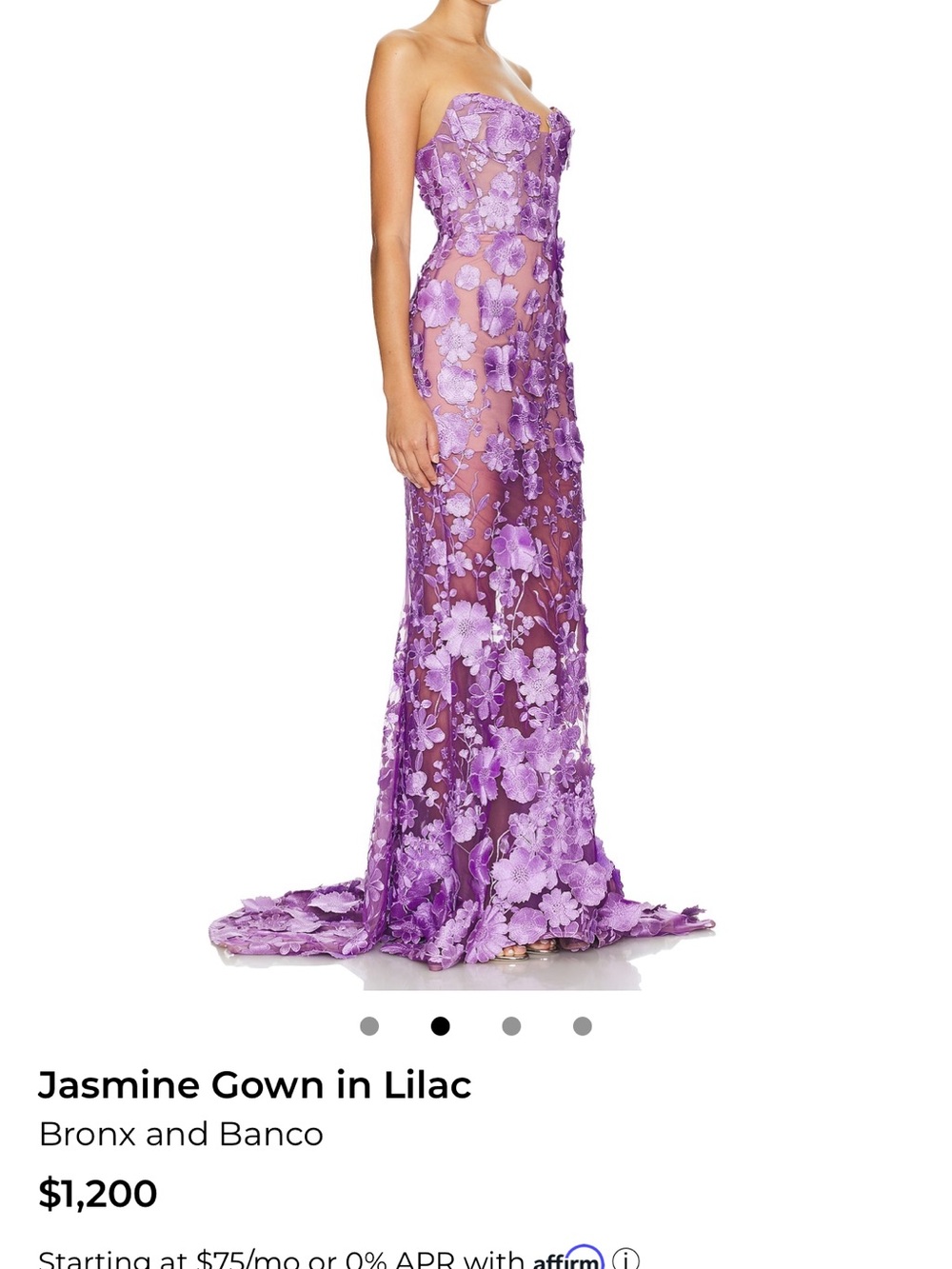 Bronx and Banco Lavender Strapless Floral Appliqué Gown - Picture 2 of 5